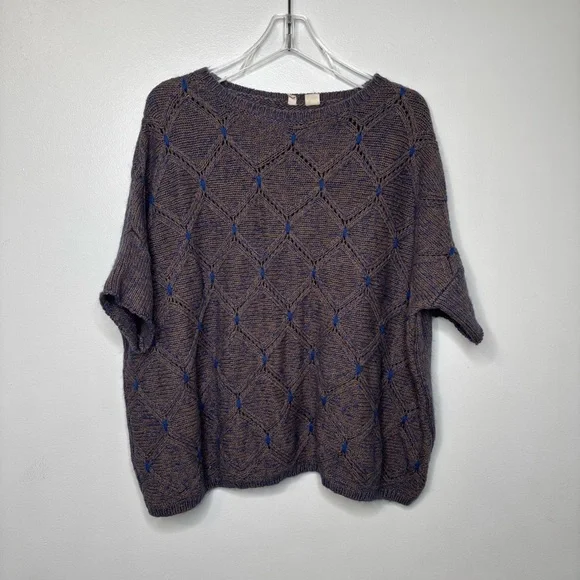 MOTH Open-Knit Short Sleeve Sweater Women’s M/L Brown Blue Textured Cotton Blend - Picture 1 of 7